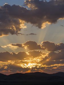 Preview wallpaper sunset, sky, hills, clouds