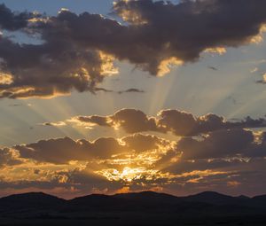Preview wallpaper sunset, sky, hills, clouds