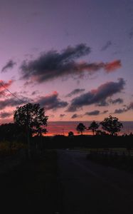 Preview wallpaper sunset, sky, road, trees