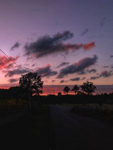 Preview wallpaper sunset, sky, road, trees
