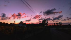Preview wallpaper sunset, sky, road, trees