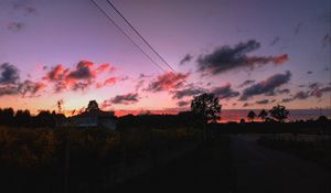 Preview wallpaper sunset, sky, road, trees