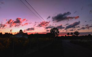 Preview wallpaper sunset, sky, road, trees