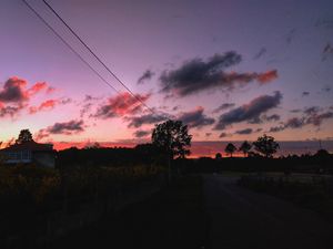 Preview wallpaper sunset, sky, road, trees