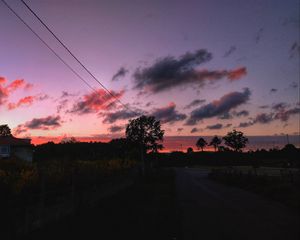 Preview wallpaper sunset, sky, road, trees