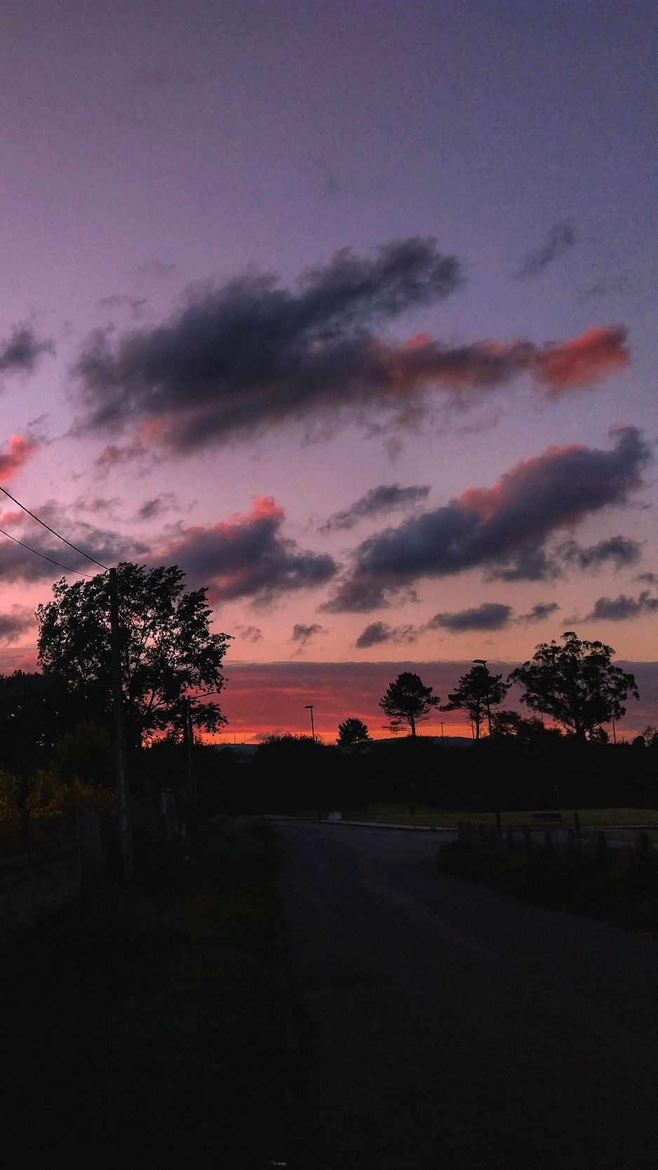 Download wallpaper 938x1668 sunset, sky, road, trees iphone 8/7/6s/6 ...