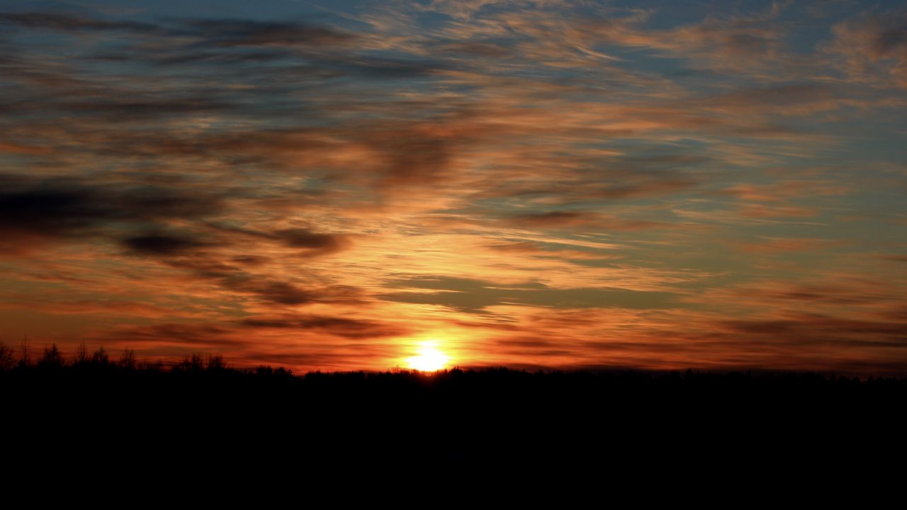 Wallpaper sunset, sky, silhouette, clouds