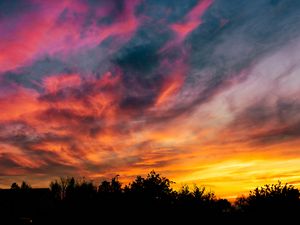 Preview wallpaper sunset, sky, trees, colorful