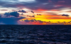Preview wallpaper sunset, sky, waves, horizon