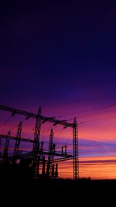 Preview wallpaper sunset, sky, wires, lines, pillars