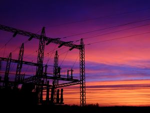 Preview wallpaper sunset, sky, wires, lines, pillars