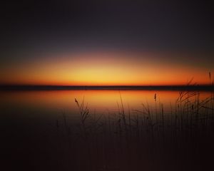 Preview wallpaper sunset, skyline, lake, grass