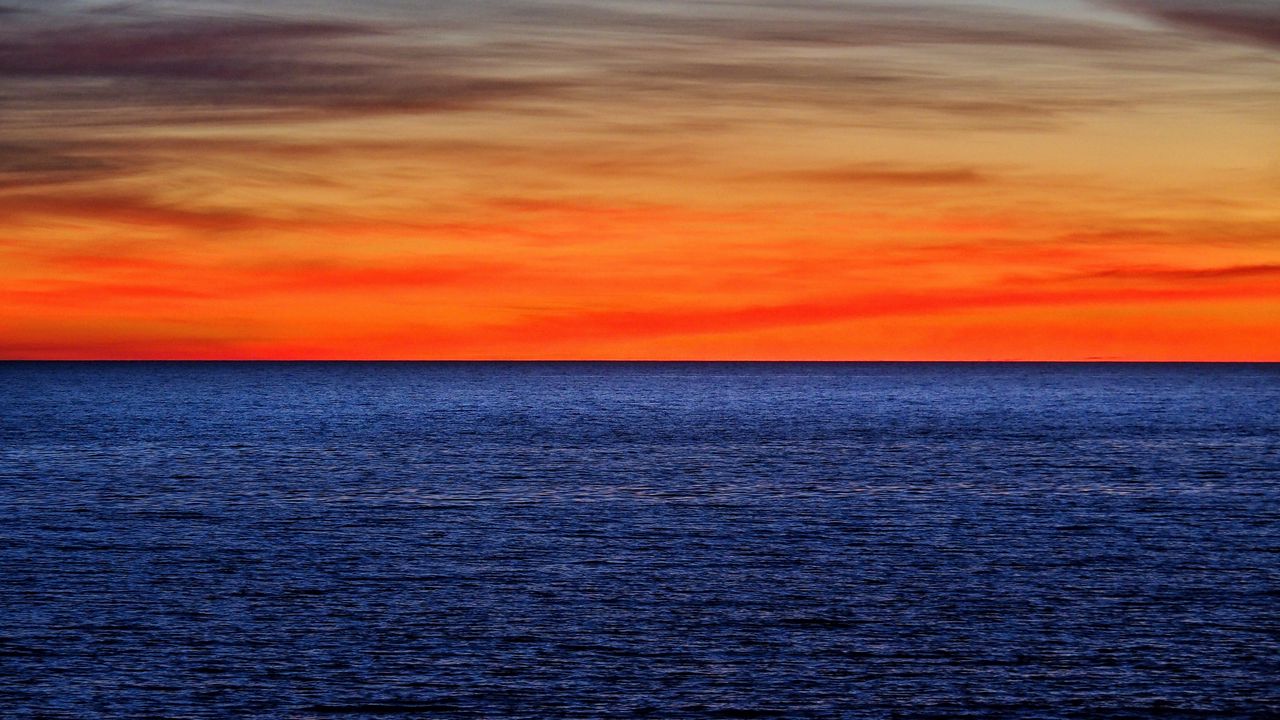 Wallpaper sunset, skyline, sea, sky