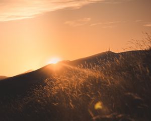 Preview wallpaper sunset, slope, sun, hill, rays
