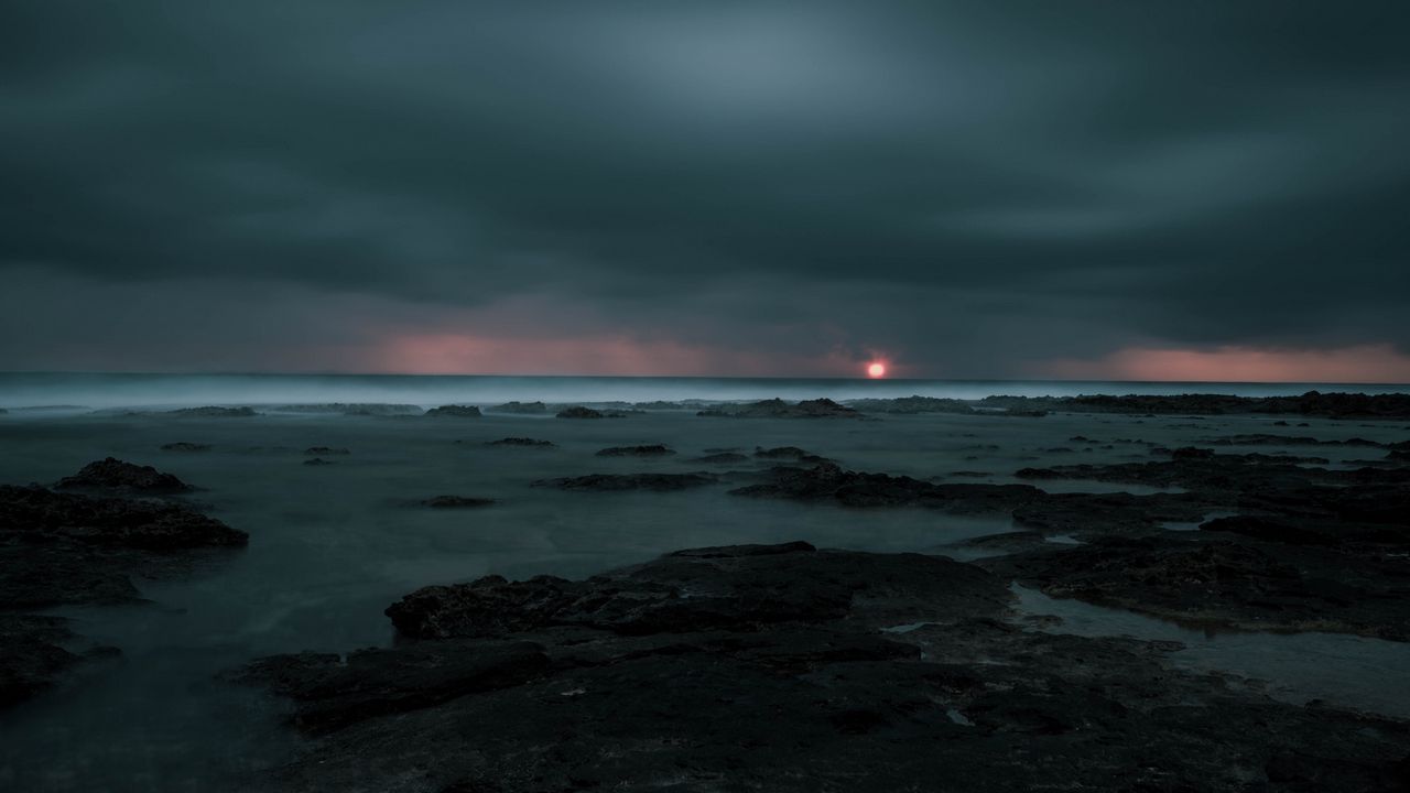 Wallpaper sunset, storm, sea, horizon