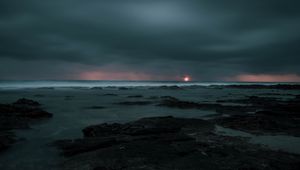 Preview wallpaper sunset, storm, sea, horizon