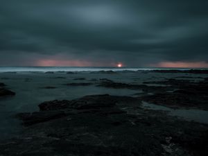 Preview wallpaper sunset, storm, sea, horizon