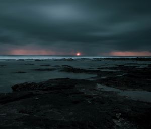 Preview wallpaper sunset, storm, sea, horizon