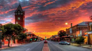 Preview wallpaper sunset, street, tower, colorful