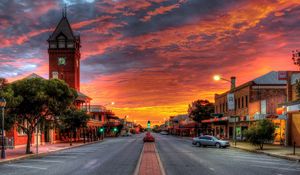 Preview wallpaper sunset, street, tower, colorful