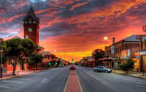 Preview wallpaper sunset, street, tower, colorful