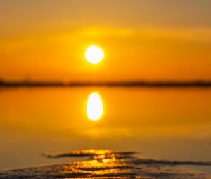 Preview wallpaper sunset, sun, beach, sand, water, reflection