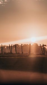 Preview wallpaper sunset, sun, bright, fence, dusk