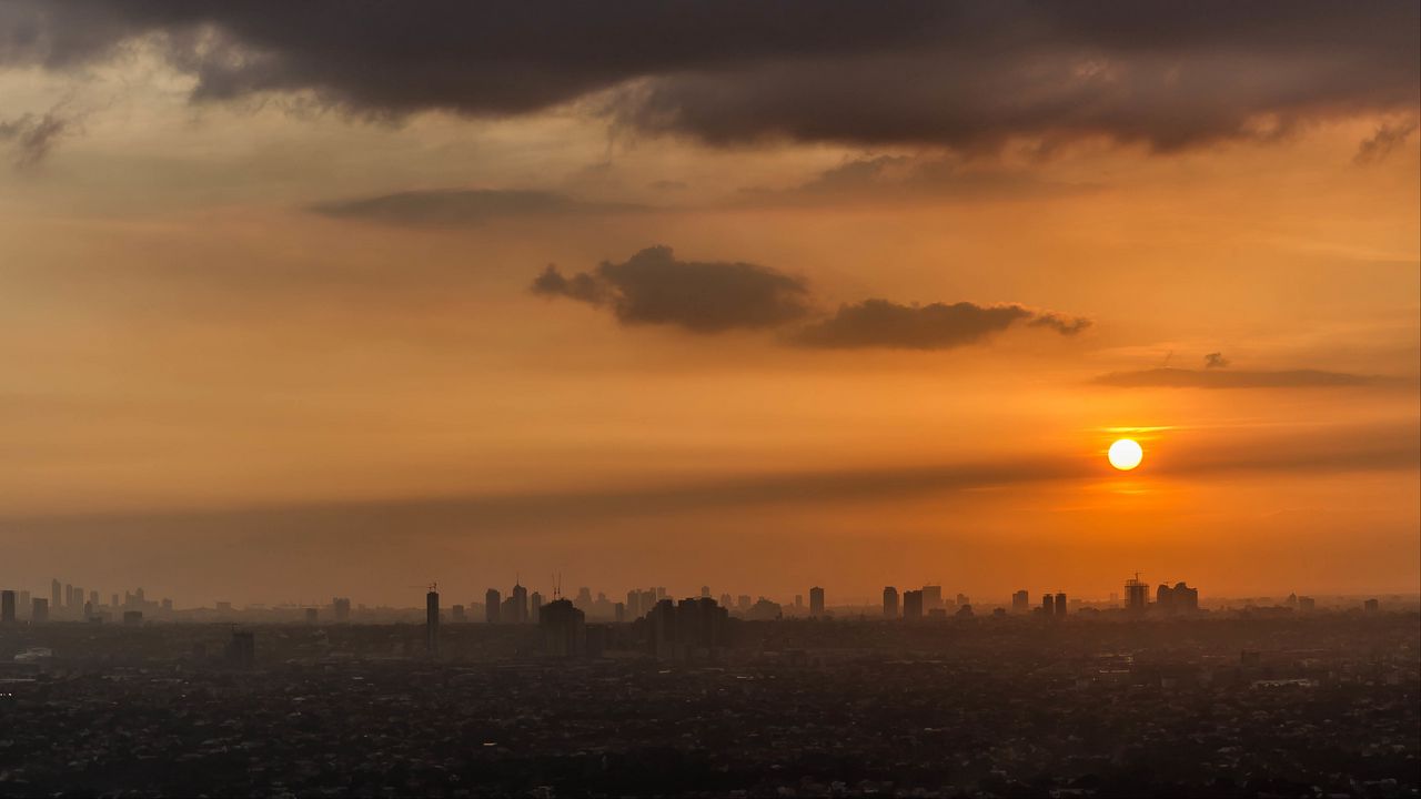 Wallpaper sunset, sun, city, sky