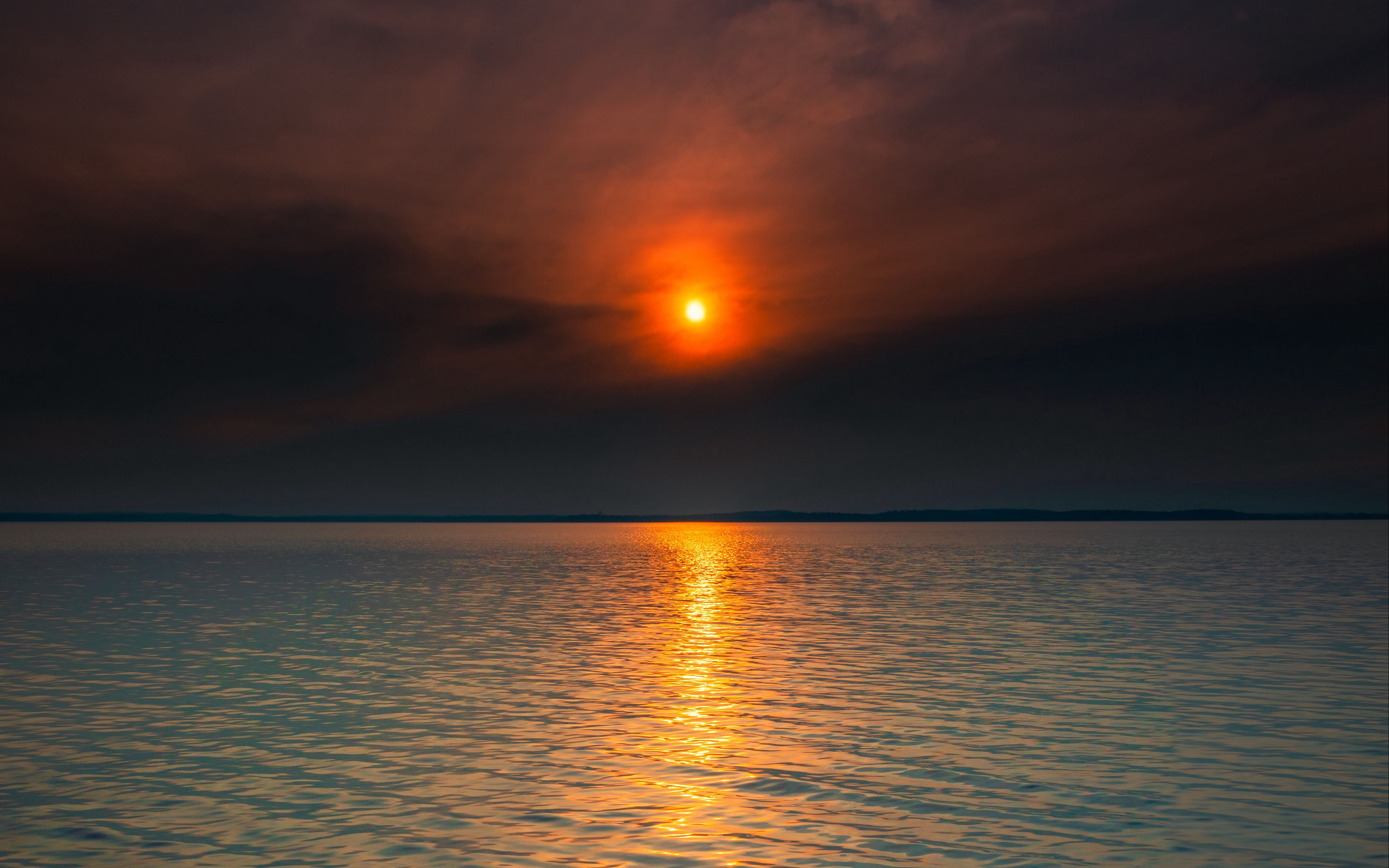 Download Wallpaper 3840x2400 Sunset Sun Horizon Reflections Waves