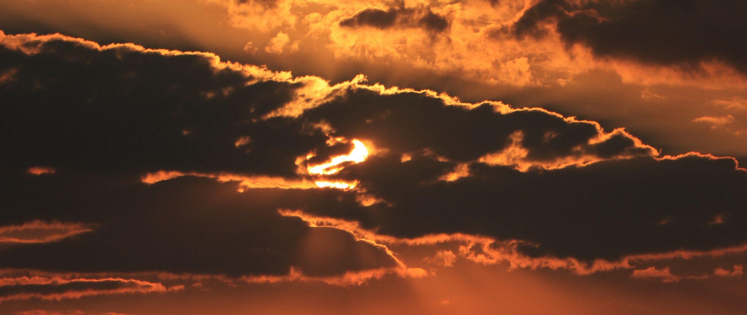 Download wallpaper 2560x1080 sunset, sun, rays, clouds, sky, dark dual ...