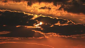 Preview wallpaper sunset, sun, rays, clouds, sky, dark