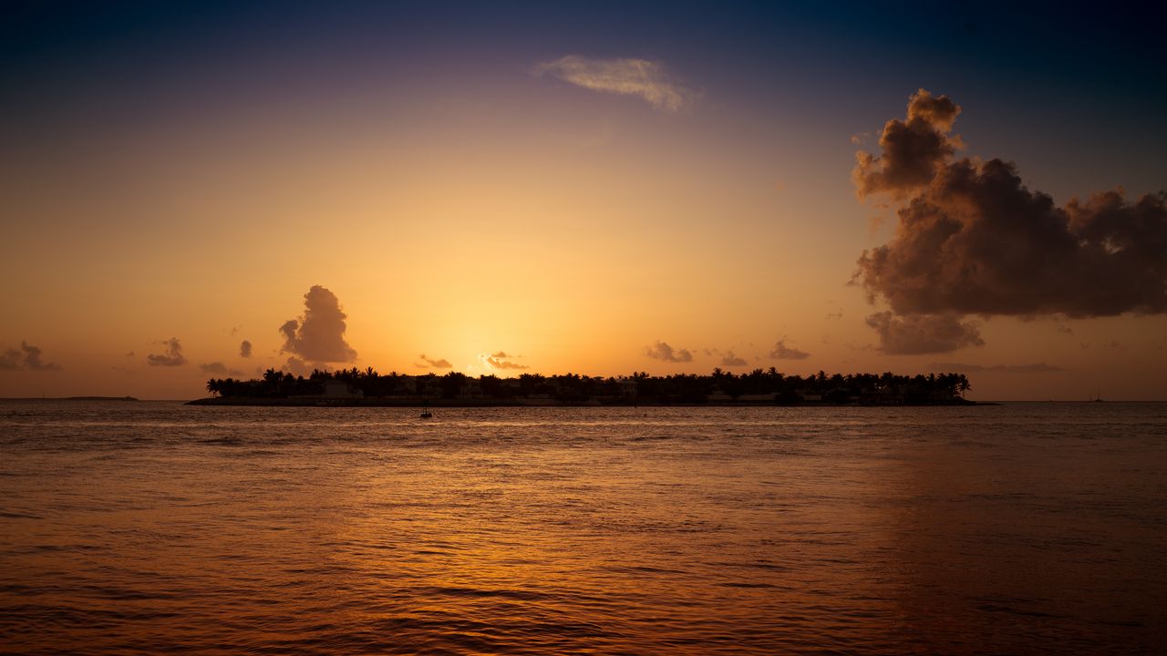 Wallpaper sunset, sun, sea, horizon, glare, water