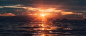 Preview wallpaper sunset, sun, sea, water, horizon, dark