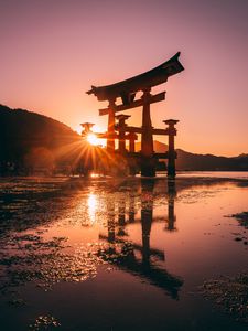 Preview wallpaper sunset, sun, shinto, sunlight, glare