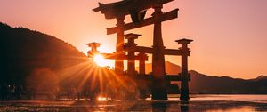 Preview wallpaper sunset, sun, shinto, sunlight, glare