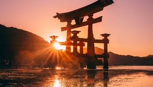 Preview wallpaper sunset, sun, shinto, sunlight, glare