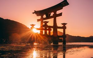 Preview wallpaper sunset, sun, shinto, sunlight, glare