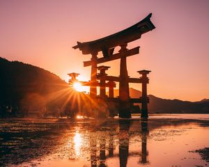 Preview wallpaper sunset, sun, shinto, sunlight, glare