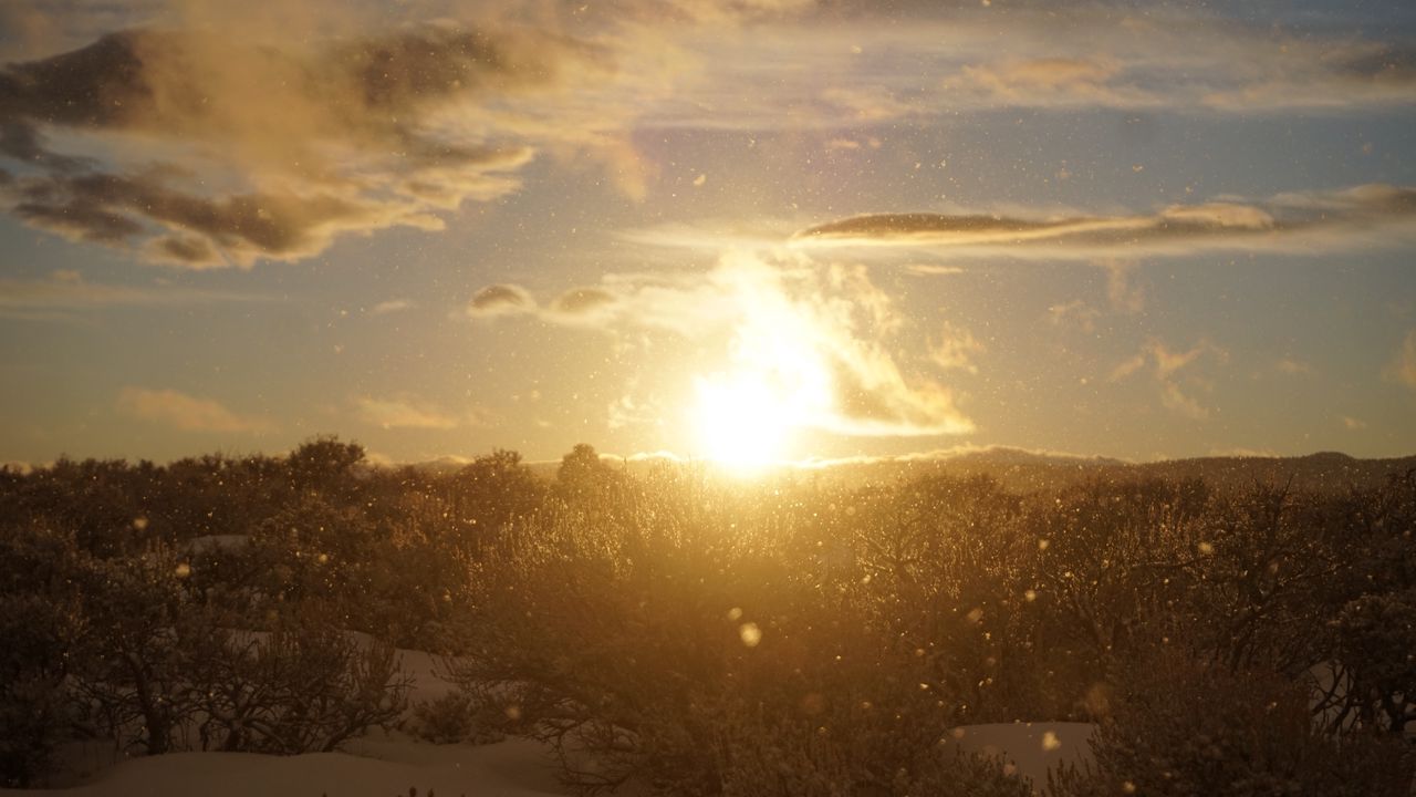 Wallpaper sunset, sun, snow, blizzard, winter