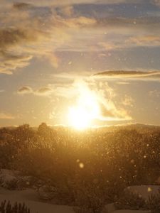 Preview wallpaper sunset, sun, snow, blizzard, winter