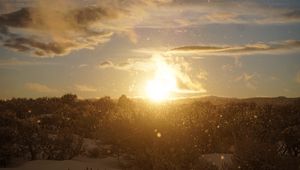 Preview wallpaper sunset, sun, snow, blizzard, winter