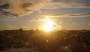 Preview wallpaper sunset, sun, snow, blizzard, winter