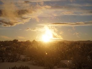 Preview wallpaper sunset, sun, snow, blizzard, winter