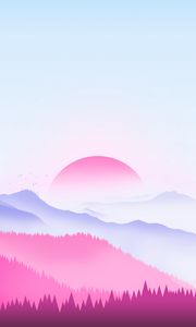 Preview wallpaper sunset, sun, trees, vector, art
