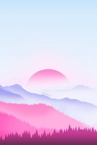 Preview wallpaper sunset, sun, trees, vector, art