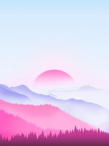 Preview wallpaper sunset, sun, trees, vector, art