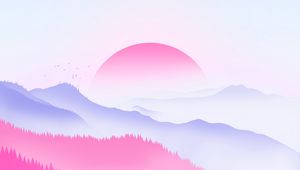 Preview wallpaper sunset, sun, trees, vector, art