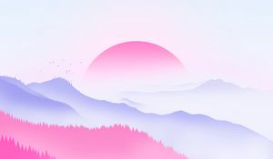Preview wallpaper sunset, sun, trees, vector, art