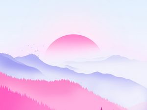 Preview wallpaper sunset, sun, trees, vector, art