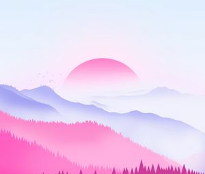 Preview wallpaper sunset, sun, trees, vector, art